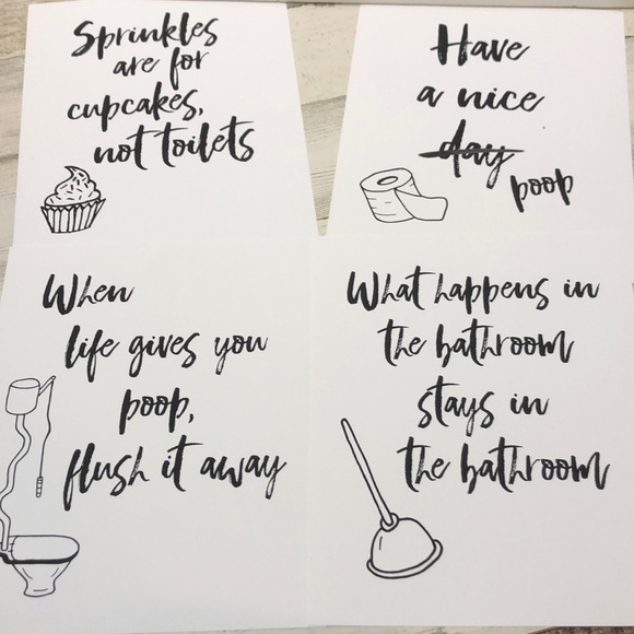 4 Funny Bathroom Signs Poop Flush Cardstock 8 x 11 - Picture 1 of 7